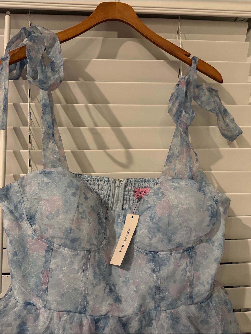 Francesca's Collections Light Blue Floral Tie-Strap Dress - Picture 3 of 8